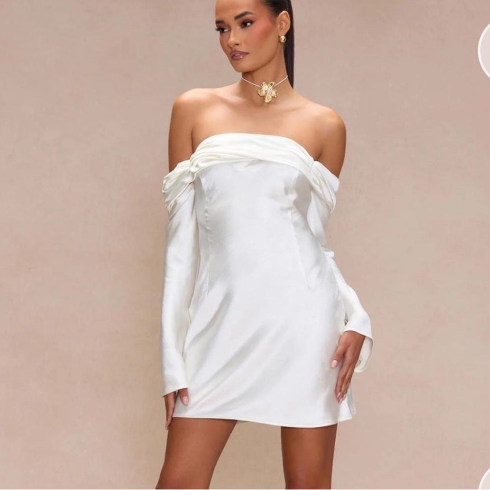 Ivory Off the Shoulder Satin Mini Dress
